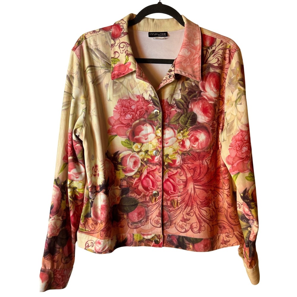 Impulse‎ California Womens Floral Rose Print Jacket L Made In USA